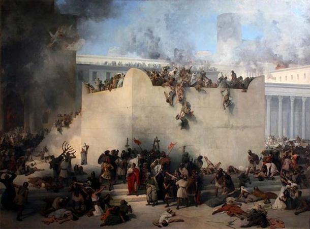 Pictură a distrugerii Templului din Ierusalim de Hayez. (Domeniu public)