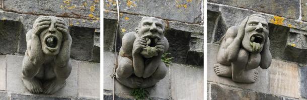 12 Paisley Abbey gargoyles were replaced in 1991. The set includes ‘see no evil’, ‘speak no evil’, ‘hear no evil’ and the alien gargoyle. Colin / CC BY-SA 3.0