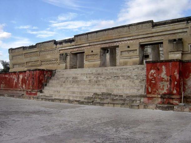 Palace in Mitla, Mexico, with original paint on the walls. 