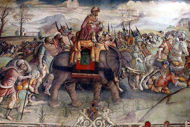Detail from a fresco circa 1510 at the Palazzo del Campidoglio in Rome, showing Hannibal of Carthage crossing the Alps. (José Luiz Bernardes Ribeiro / CC BY-SA 4.0)