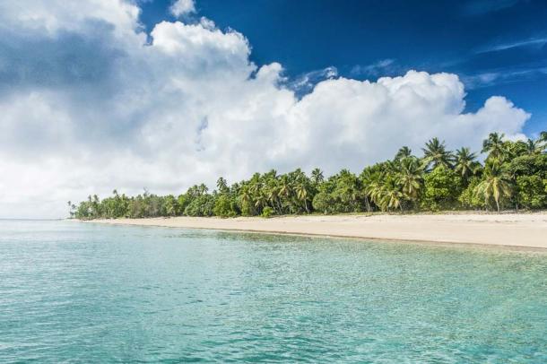 Palm fringed white sand beach on the Ha'apai islands, Tonga, where the underwater rugby game was first played for Tongan kings. (Michael Runkel/Danita Delimont / Adobe Stock)