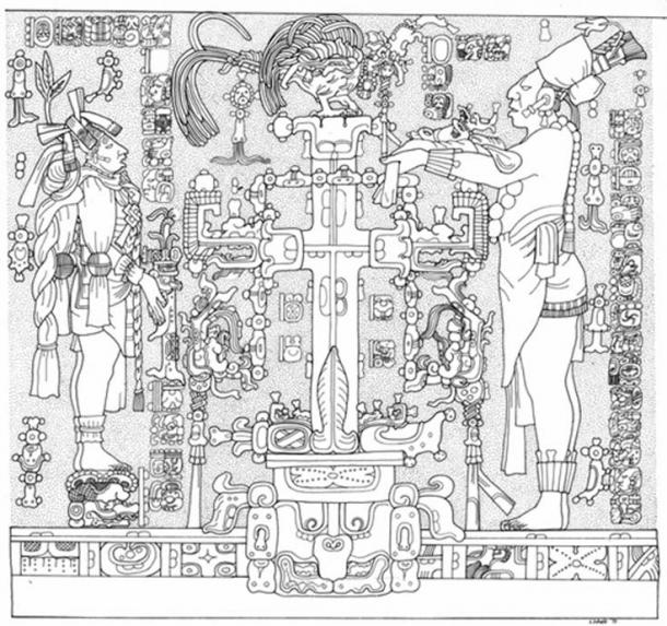 Panel Temple of the Cross. Linda Schele Drawing. Courtesy of Ancient Americas at LACMA