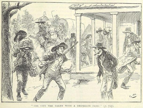 Panic in Louisville, Kentucky, as the troops of John Hunt Morgan near the city. One archaeologist has argued that the Civil War hoard was buried in advance of Morgan’s raid. (Public domain)