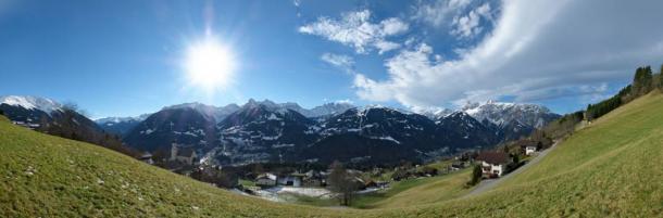 Panorama of the Bartholomäberg (Montafon) landscape, where researchers have found significant traces of Bronze Age mining.