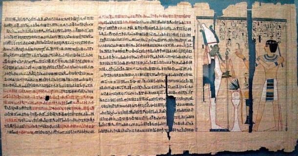 Part of the Book of the Dead of Pinedjem II. The text is hieratic, except for hieroglyphics in the vignette