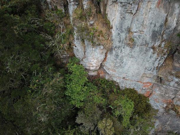 Part of the cliff face where the position of a cave was identified, but was found to be unreachable with the equipment the group had with them