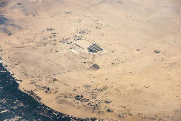 Part of the Saqqara necropolis near Cairo, as seen from the air. The papyrus was discovered within one of 250 caskets discovered at the Saqqara site. (Vladyslav Siaber / Adobe Stock)