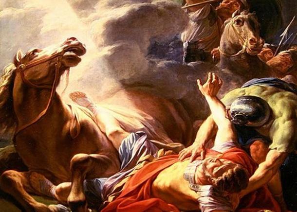 Detail, The Conversion of St. Paul. Paul and companions are knocked to the ground during the profound event. 