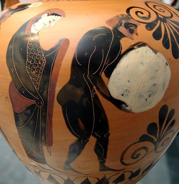 Persephone supervising Sisyphus in the Underworld, Attic black-figure amphora, c. 530 BC. 
