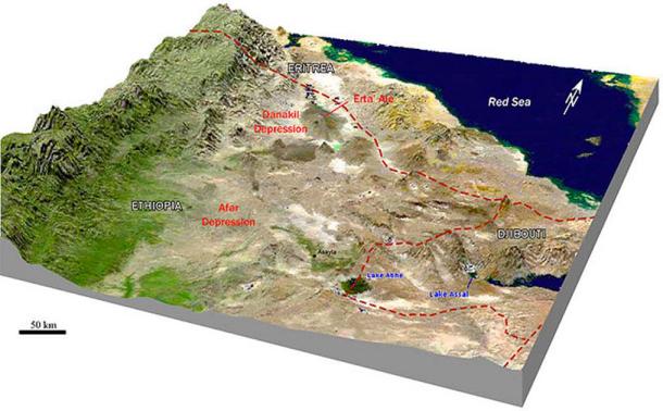 Perspective image of the Afar Depression. (Wikipedia Commons/CC BY 2.0)