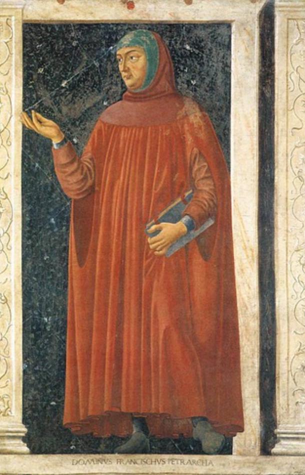 Petrarch, who conceived the idea of a European "Dark Age". From Cycle of Famous Men and Women, Andrea di Bartolo di Bargilla, c. 1450. 