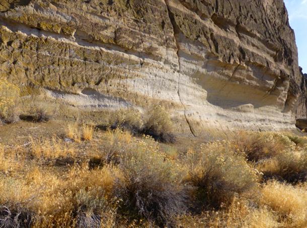 “Petroglyph Point contains thousands of hand carved symbols. This cliff wall used to be the ancient shore of Tule Lake. In prehistoric times the artisans had to row out in canoes to reach this spot where the rock art appears.” 