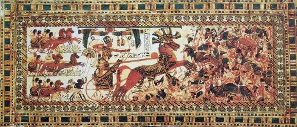 The Pharaoh Tutankhamun destroying his enemies, circa 1327 BC. Painting on wood, length 43 cm (17 inches). Egyptian Museum of Cairo (Public Domain)