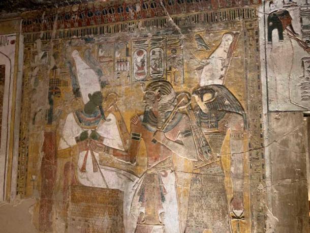 Pharaoh Seti I meets Osiris, in a scene from his tomb, KV 17, in the Valley of the Kings, Thebes, Egypt. (Jonathon Perrin)