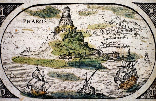 The lighthouse was constructed to protect the ships entering Alexandria’s harbor. ‘The Pharos of Alexandria’, Atlas Jansson Jansonius, 1630
