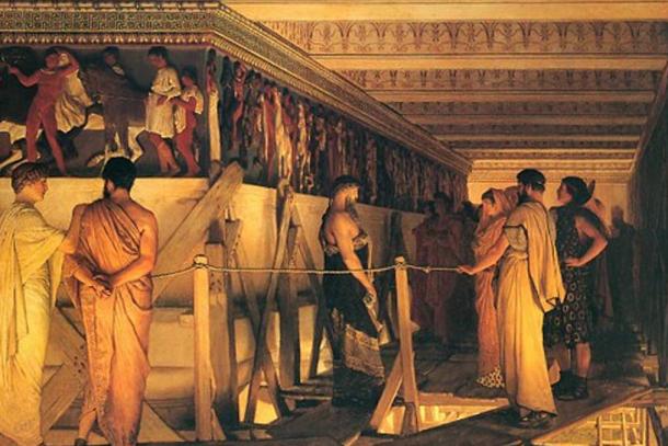 Phidias showing the frieze of the Parthenon to Pericles and friends