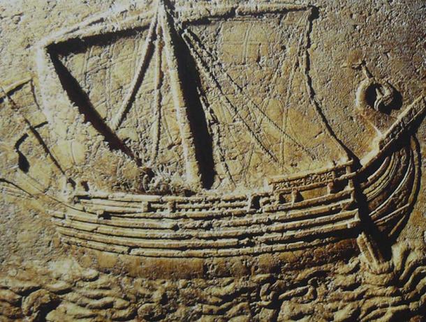 Phoenician ship Carved on the face of a sarcophagus.