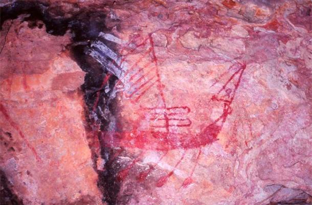 Photo of the Australian rock art in which Moluccan warships have been identified. (Darrell Wesley / CC BY 4.0)