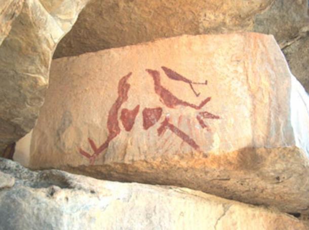 Pictograph of Spring sky shows movement of star groups & predicts spring equinox, near Paint Rock. 