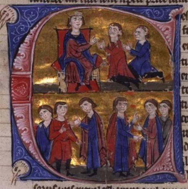 Picture of Alexios I Komnenos and Hugh the Great and Crusader Council from Anna Komnene’s Alexiad (Public Domain)