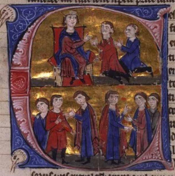 Immagine di Alessio I Comneno e Ugo il Grande e del Consiglio dei crociati dall'Alessia di Anna Comneno (dominio pubblico)