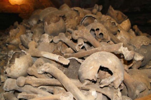 Piles of bones in the Rothwell charnel house.  (Image: Holy Trinity Church)