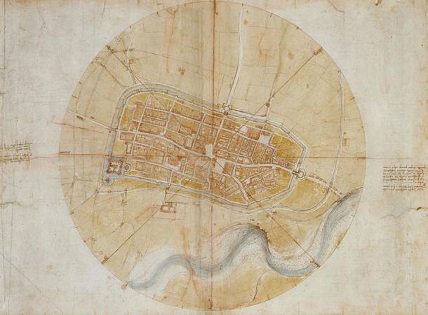 Plan of Imola (1502) by Leonardo da Vinci for Cesare Borgia.