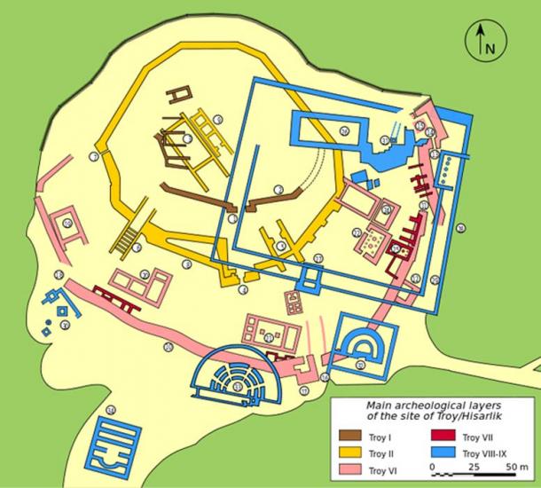 Plan of the archeological site of Troy/Hisarlik.