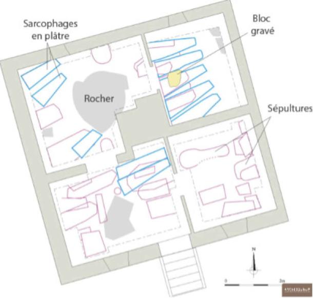 Plan of the remains in the cellar by Archeodunum. 