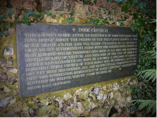 Plaque at Dode Church, Kent.