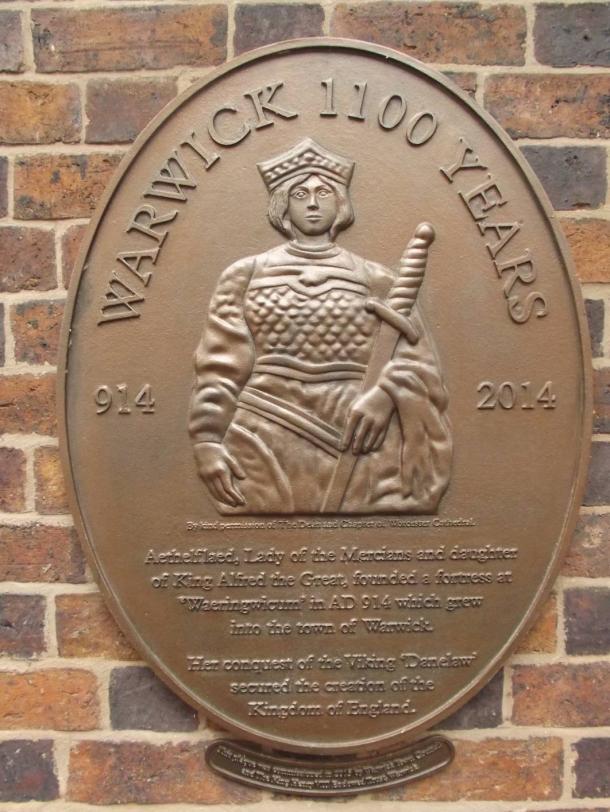 Plaque honoring Aethelflaed in Warwick, England