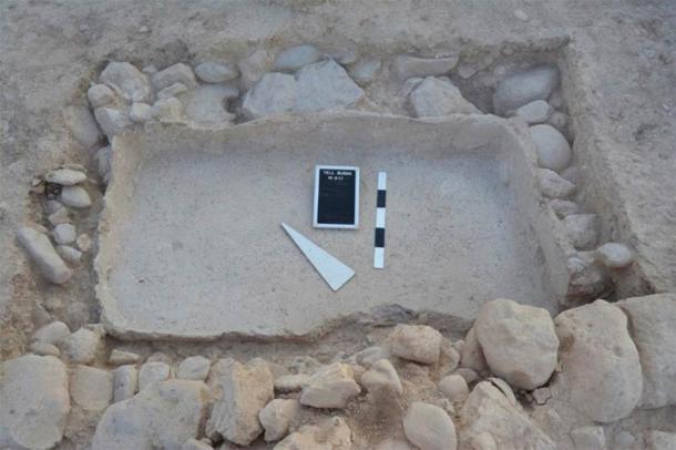 Plastered basin in room 3 of house 3 at Tell el-Burak, from the south-west. (Courtesy of the Tell el-Burak Archaeological Project/Antiquity)