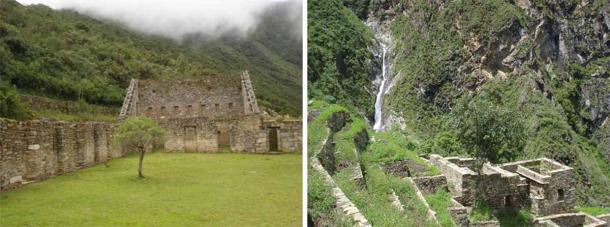 Izquierda: Plaza Principal de Choquequirao.  (CC BY-SA 3.0) Derecha: Restos de casas incas en Choquequirao (CC BY-SA 3.0)