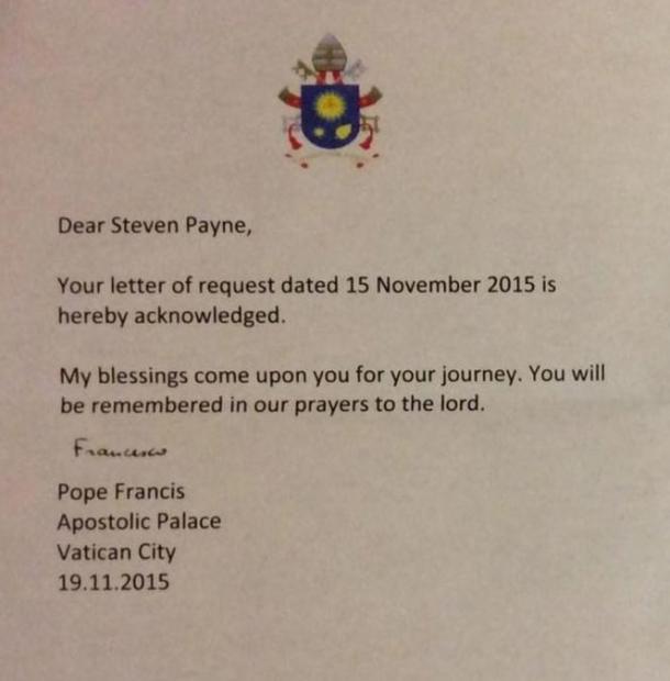 The Pope gives his support to the endeavor. 