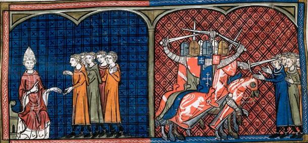 Pope Innocent III excommunicating the Cathars / Albigensians (left). Massacre against the Cathars by the Crusaders (right). (Chroniques de Saint-Denis / Public domain)
