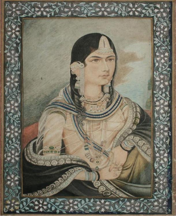 Portrait of Bega Begum (Hamida Banu Begum), whom had the tomb built for her late husband, Humayun.  Circa 19th Century.