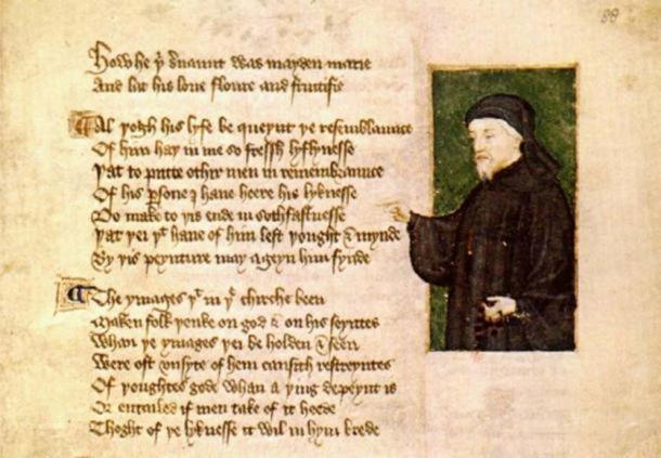Retrato de Chaucer de Thomas Hoclève en el Regimiento de Príncipes (1412). (Dominio publico)
