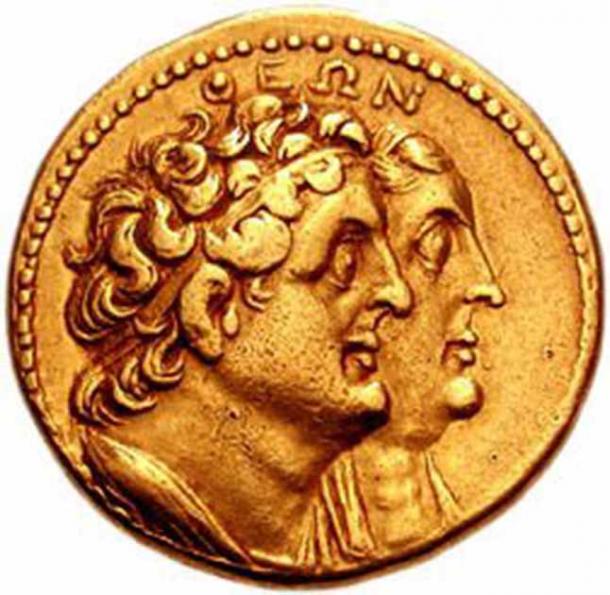 Portraits of Berenice I and Ptolemy I Soter on a golden octodrachm minted in Alexandria, circa 265 BC. (Classical Numismatic Group, Inc / CC BY SA 3.0)