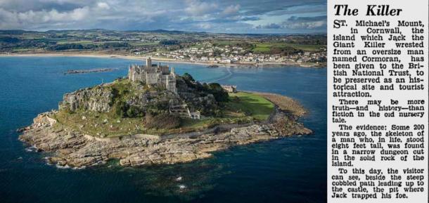 Press cutting about St. Michael's Mount and the 8ft giant skeleton. (Author provided)