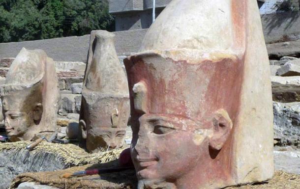 Priest heads unearthed at Armant Temple, Luxor, Egypt.