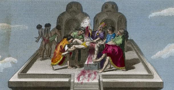 Priests of Tenochtitlan Sacrifice Victims to their Gods. Date: circa 1500. Credit: Archivist / Adobe Stock