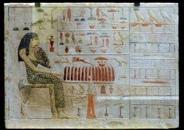 Princess Nefertiabet depicted with a beer jug in front of her face, 4th Dynasty, 2590-2565 BC.