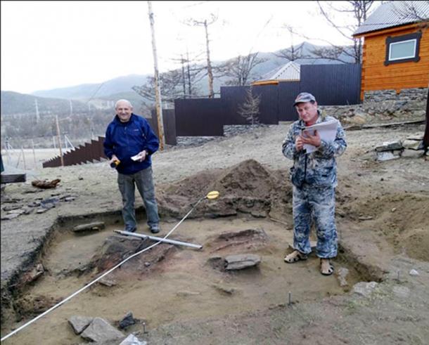 Professor Artur Kharinsky (right on the top picture) said: 'We are lucky to find this. Firstly, we managed to find and save these unusual remains of ancient metallurgy from destruction.' 