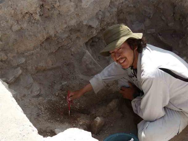 Professor Kenichiro Tsukamoto of the University of California, Riverside working at the El Palmar site where the Maya diplomat’s body was found. (Kenichiro Tsukamoto / University of California, Riverside)