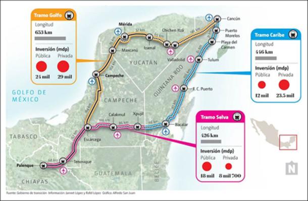 Proposed route of the new Maya train