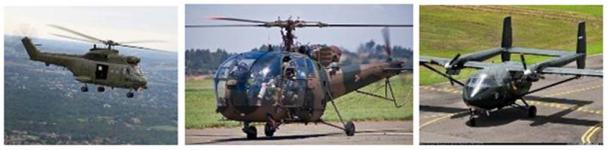 Left to right, contemporary versions of the Puma, Alouette, and Arava aircraft. Photo credits:  forcesmilitary.blogspot.com, nehandaradio.com, and airliners.net.