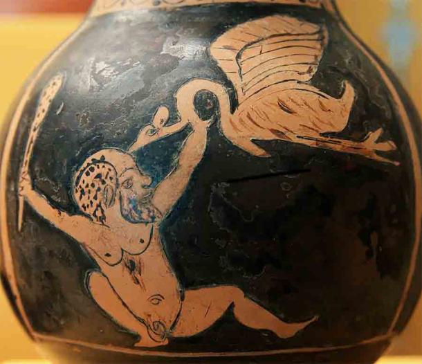 Pygmy fighting a crane, Attic red-figure chous, 430–420 BC. (National Archaeological Museum / CC BY 2.5)