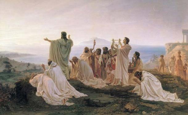 Pythagoreans celebrate sunrise. (1869) By Fyodor Bronnikov. (Public Domain)