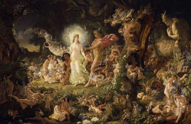 The Quarrel of Oberon and Titania, Joseph Noel Paton. Fairies in Shakespeare.