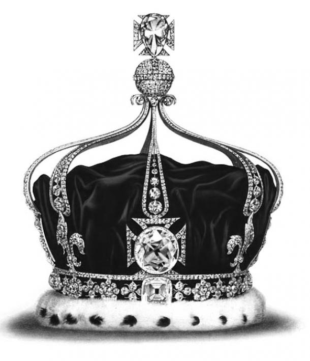 The Koh-i-Noor in the front cross of Queen Mary's Crown, 1911–37.